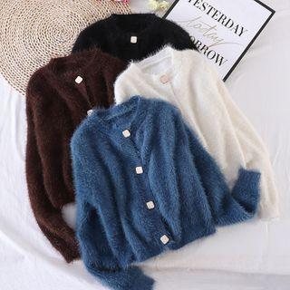 Fuzzy Round-neck Cardigan