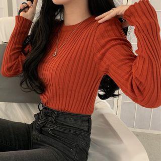 Round-neck Ribbed Long-sleeve Knit Top