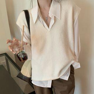 Plain Shirt / Sweater Vest / Wide Leg Pants