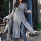 Button-side Slit-front Long Knit Top