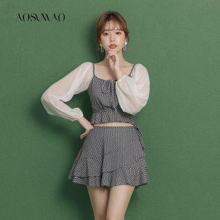 Set: Plaid Panel Swim Top + Bottom + Skirt