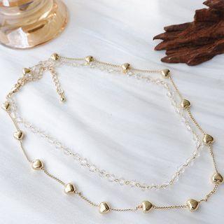 Double-layered Crystal Heart Necklace As Shown In Figure - One Size