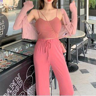 Cropped Cardigan / Camisole Top / Drawstring Sweatpants