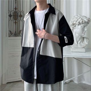 Color-block 3/4 Sleeve Oversized Shirt