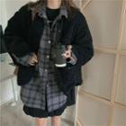 Mock Two-piece Plaid Panel Lambswool Cardigan As Shown As Figure - One Size