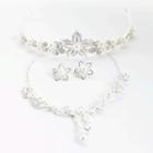 Bridal Set: Faux Pearl Tiara + Necklace + Clip-on Earring