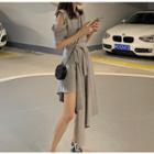 Short Sleeve Tie-waist Asymmetric Dress