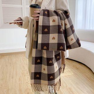 Heart Plaid Fringed Shawl