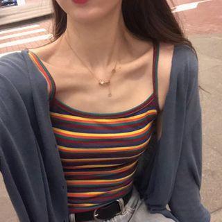 Spaghetti Strap Striped Top / Cardigan