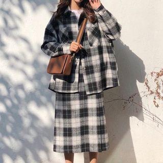 Set: Plaid Shirt + Midi A-line Skirt