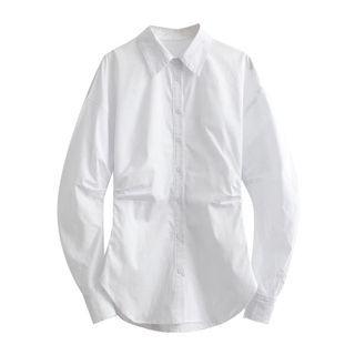 Cinch-waist Plain Shirt