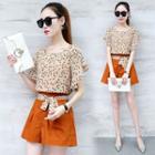 Set: Flutter Sleeve Patterned Chiffon Top + Shorts