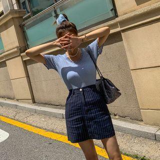 Fly-front Pinstriped A-line Skirt