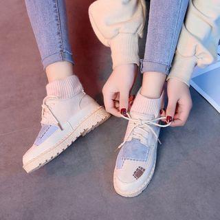 Platform Paneled Lace Up Ankle Boots