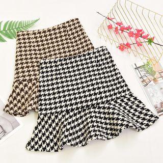 Houndstooth Ruffle Hem A-line Skirt