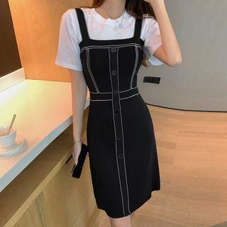 Short-sleeve Plain T-shirt / Contrast-trim Knit Jumper Dress