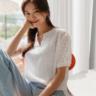 Notch-neck Eyelet-lace Shirt