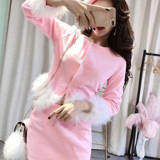 Set: Furry Button Jacket + Pencil Skirt