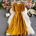 Short Sleeve V-neck Plain Maxi Dress