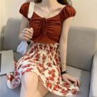 Short-sleeve Top / Floral A-line Skirt