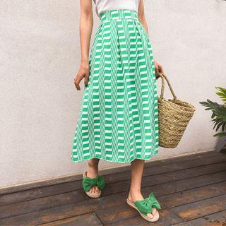 Geometric Pattern Linen A-line Maxi Skirt