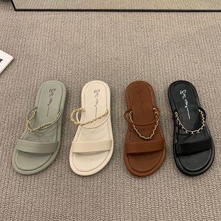 Chain Faux Leather Slide Sandals