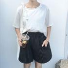 Pinstriped Elastic Waist Shorts