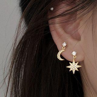 Non-matching Rhinestone Star Moon Drop Earring