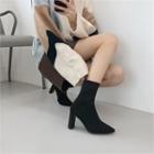 Pointy-toe Chunky-heel Knit Booties