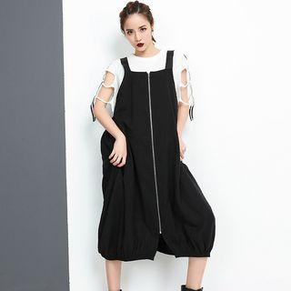 Zip Front Midi Pinafore Dress