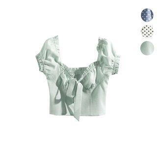 Puff-sleeve Tie-front Crop Top