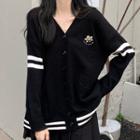 Bee Embroidered Cardigan Black - One Size