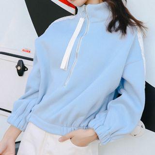 Contrast Trim Zip Mock Neck Pullover