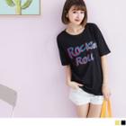 Elbow Sleeve Contrast Letter Print T-shirt