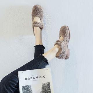 Faux Shearling Block Heel Mary Jane Shoes