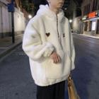 Embroidered Half-zip Fleece Hoodie