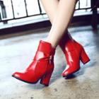 Rhinestone Bow Block Heel Short Boots