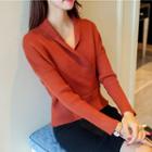 Long-sleeve Wrapped Neck Sweater