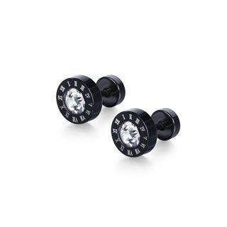 Simple Personality Plated Black Roman Numeral 316l Stainless Steel Stud Earrings With Cubic Zirconia Black - One Size