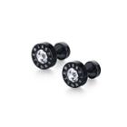 Simple Personality Plated Black Roman Numeral 316l Stainless Steel Stud Earrings With Cubic Zirconia Black - One Size