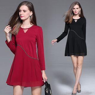 Long Sleeve Cutout Plain Dress