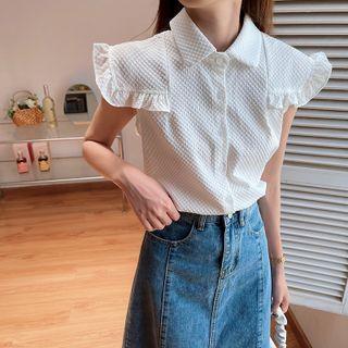 Plain Dotted Ruffle Button-up Shirt