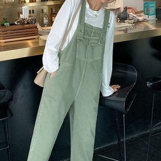 Cropped Straight Leg Denim Dungaree Pants