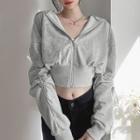Drawstring Hooded Zip Cropped Jacket