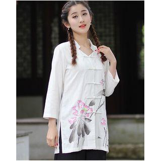 Floral Print 3/4 Sleeve Long Cheongsam Top