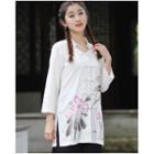 Floral Print 3/4 Sleeve Long Cheongsam Top