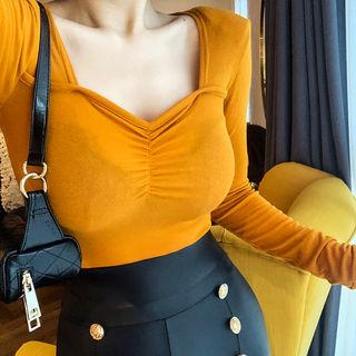 Sweetheart-neck Shirred Slim-fit Top