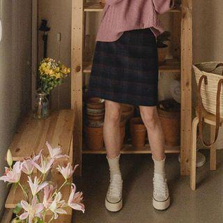 Plaid Mini A-line Skirt Check - One Size