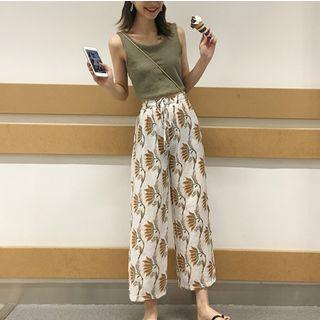 Cropped Tank Top / Printed Cropped Wide-leg Pants