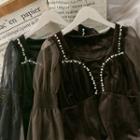 Patchwork Pearl-trim Velvet Crop Top